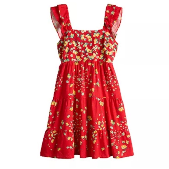 NWOT LC Lauren Conrad Flutter Sleeve Tie Back Red Lemon Orchard Dress, Size L - Picture 5 of 6